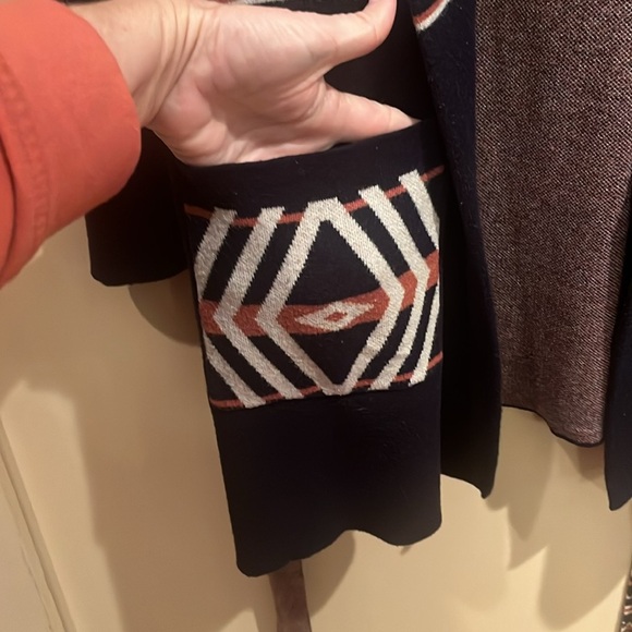 Rachel Zoe ladies open sweater cardigan with tie belt size L Aztec print hoodie - Picture 12 of 12